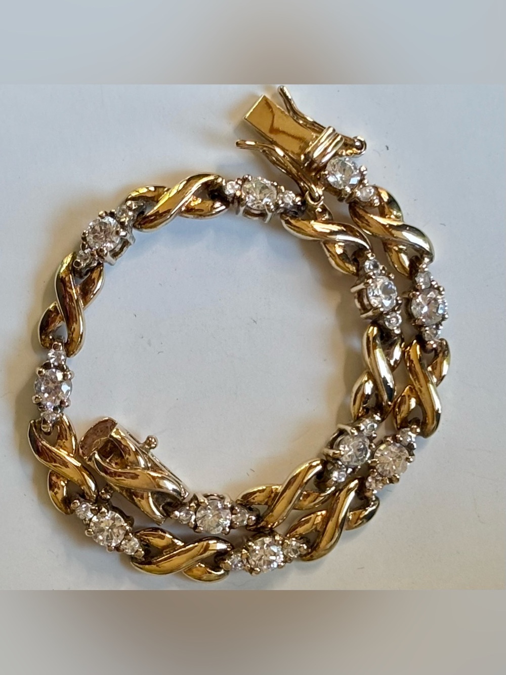 Ross Simons 925 Silver Two Tone Gold CZ X O Tennis Link Chain Bracelet 7.5 Inch⁠